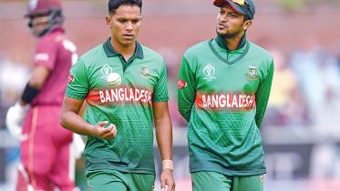 Mohammad Saifuddin and Shakib Al Hasan in Bangladesh vs West Indies Match