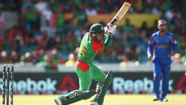 Mushfiqur Rahim is all smiles after being selected as the man-of-the-match in the victory against Afghanistan 
