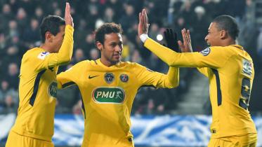 Kylian Mbappe, Angel Di Maria and Brazilian forward Neymar