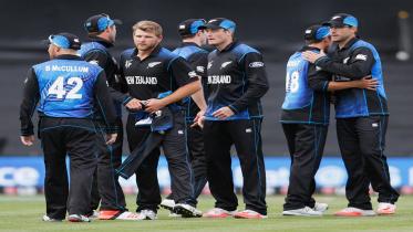 New Zealand players congratulate each other