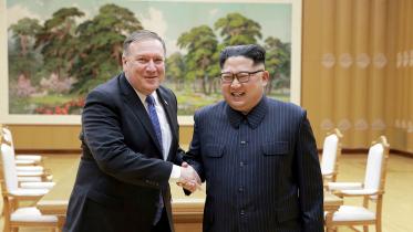 Kim Jong Un shakes hands with US Secretary of State Mike Pompeo
