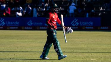 Liton Das walks back after getting dismissed. 