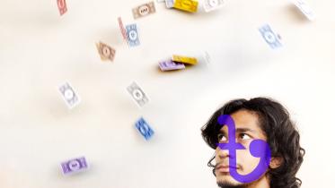 Personified 1000 taka notes looking at cash being thrown