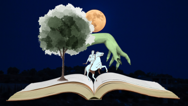 Collage of mythical elements from Rupkothar Golpo
