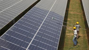 Solar panels in a field