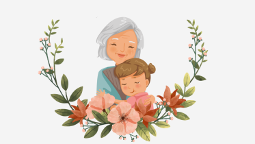 A grandmother taking care of her grandchild. 