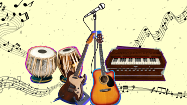 Collage of various musical instruments.