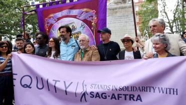 Simon Pegg and Brian Cox support Hollywood strike at London rally