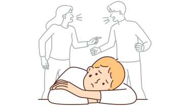 A child distressed due to  his parents arguing. 