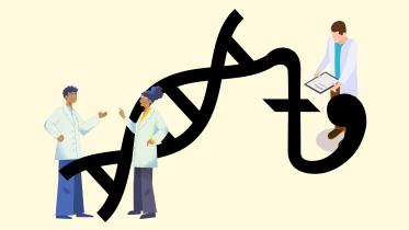 Life scientists, DNA, and the take symbol 
