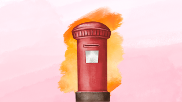 A letterbox with vivid brushstrokes behind it. 