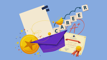Elements depicting career progression, graduation and education. 