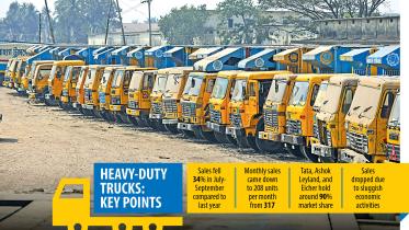Sales of heavy-duty trucks fall by a third