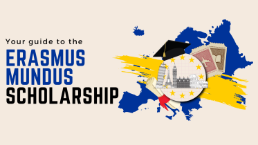 An illustration with the text "Your guide to the Erasmus Mundus scholarship".