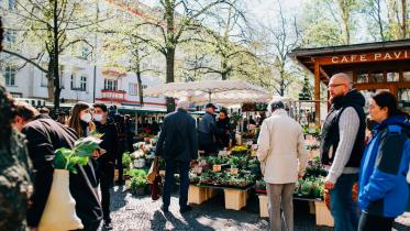 People shopping in a German market 