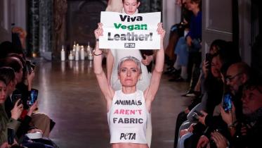 Peta protesters interrupt Victoria Beckham's Paris Fashion Week show