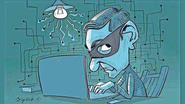 Illustration showing man stealing data