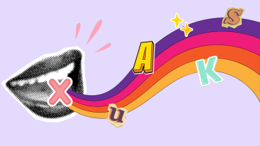 Rainbow emanating from a halftone mouth.   