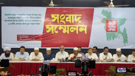 Jamaat Secretary General Mia Golam Porwar speaks at a press conference at the Jatiya Press Club in Dhaka this afternoon. Photo: Star