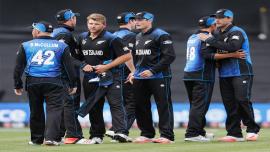 New Zealand players congratulate each other