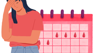 Illustration with a woman and a period calendar